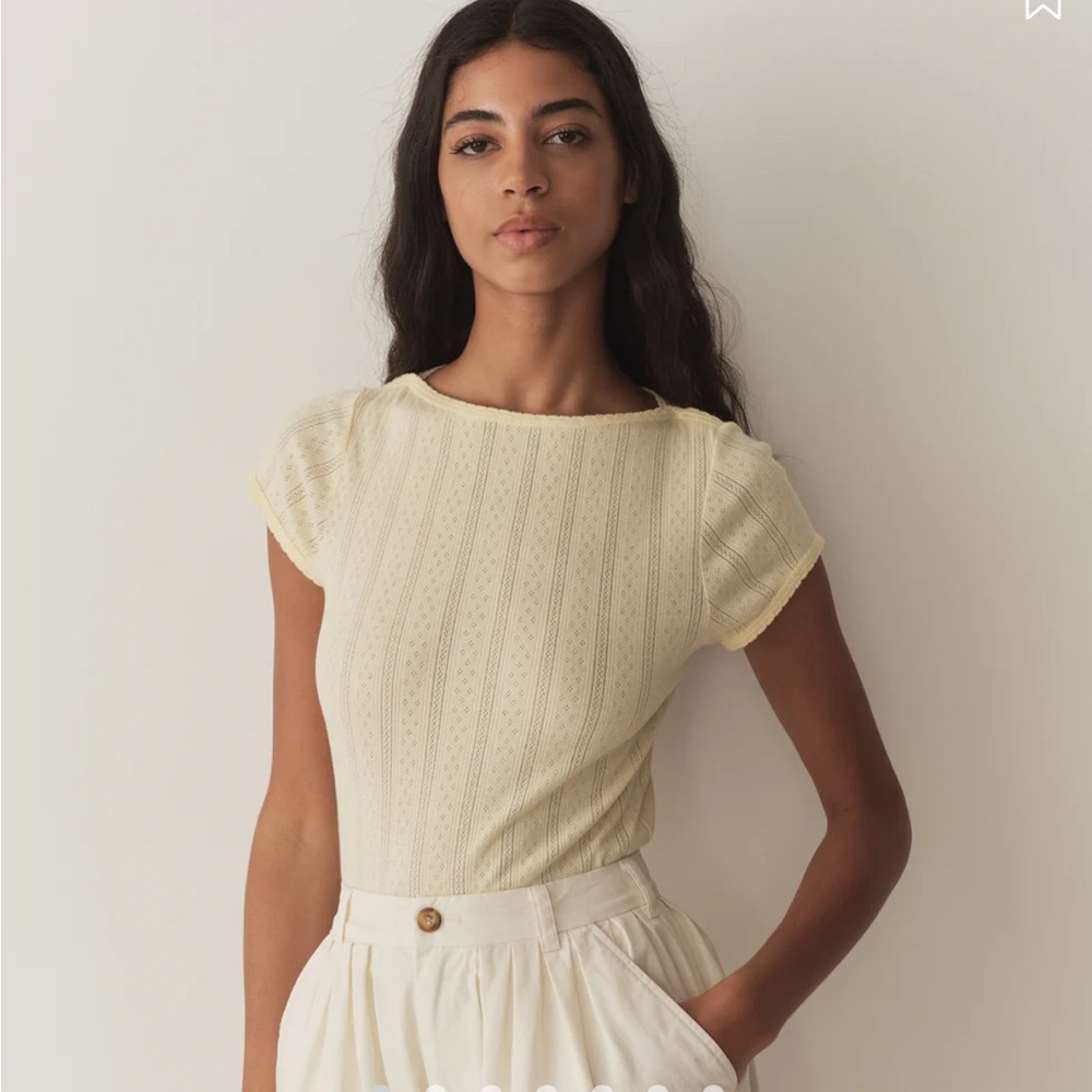 DOEN PAULINE TEE IN CREME CITRON QUELLE JOLIE POINTELLE *NWT*